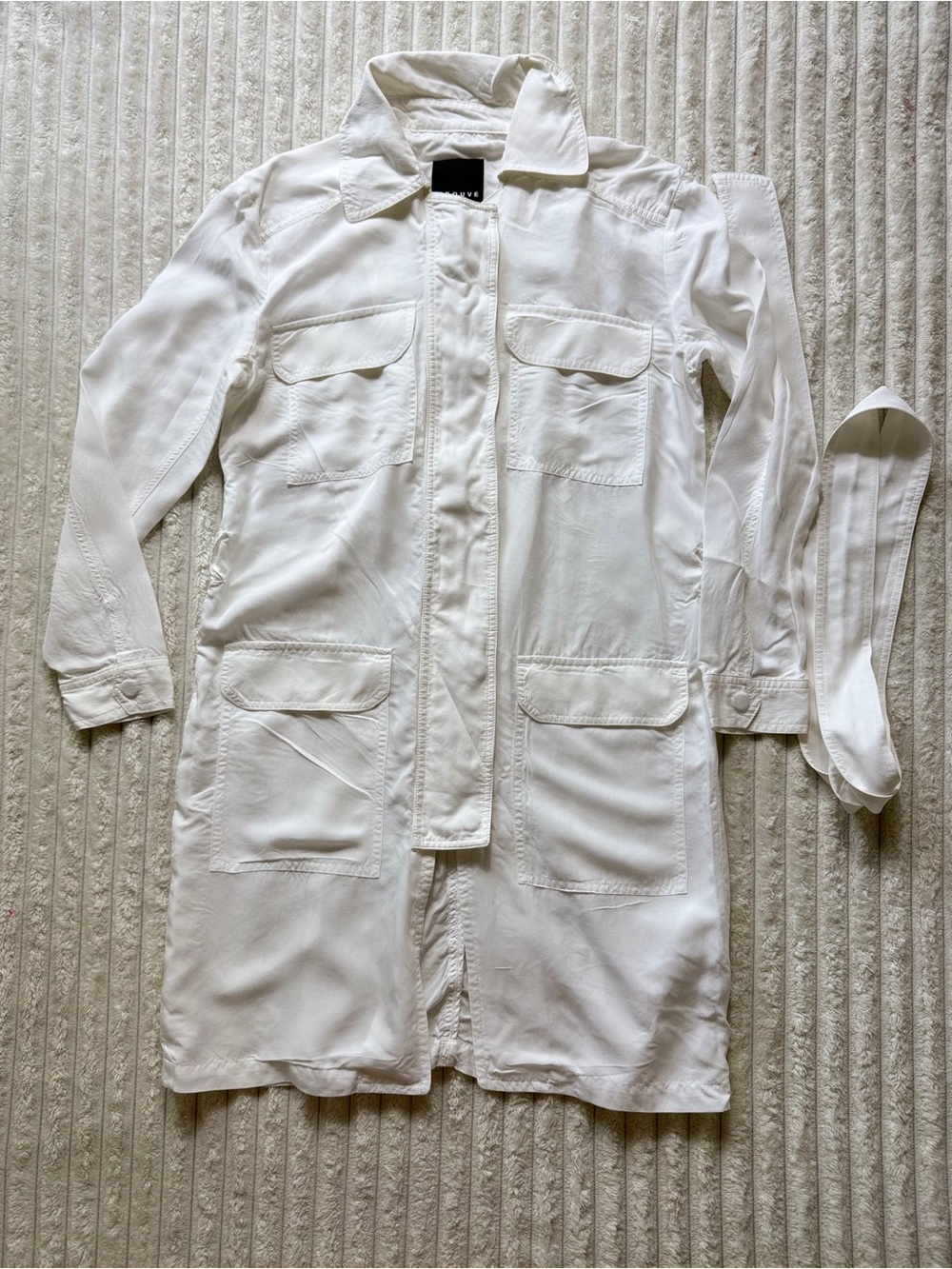 Trouvé Long Belted Zip Jacket White Collared Pockets Lightweight Women's XS